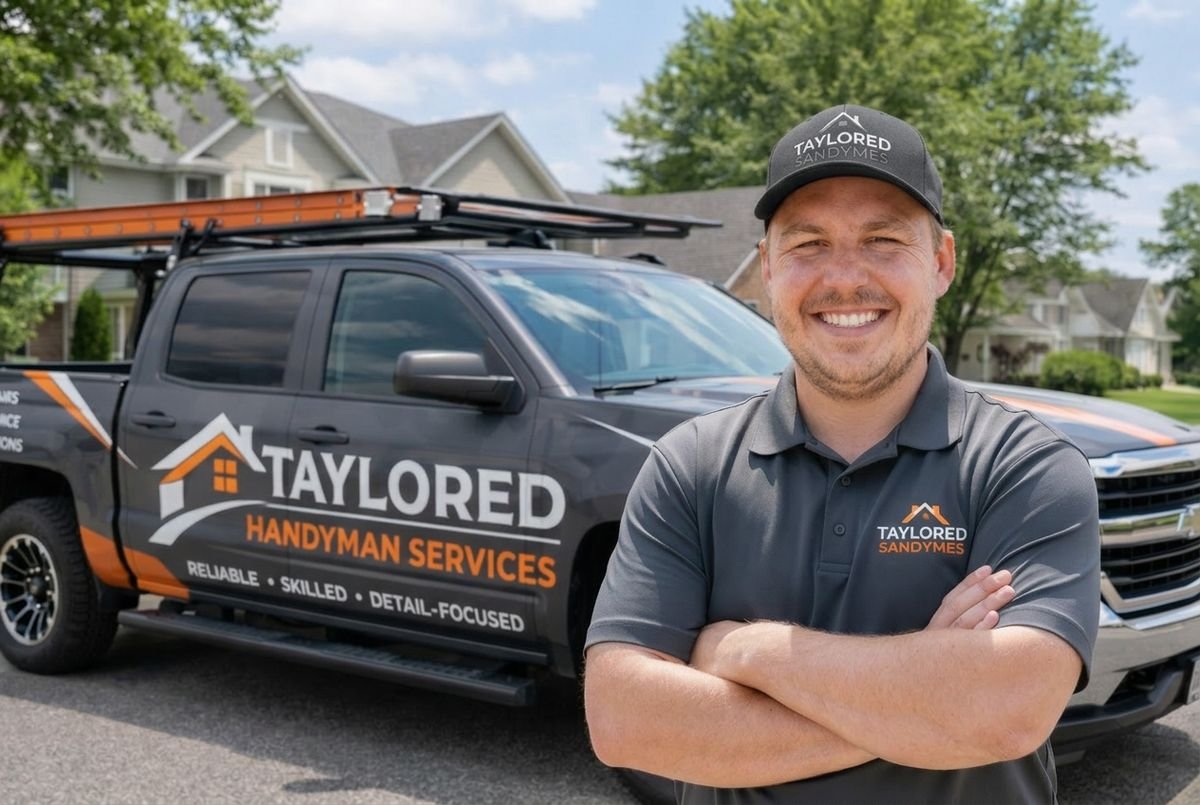 Taylor standing in front of the Taylored Handyman truck