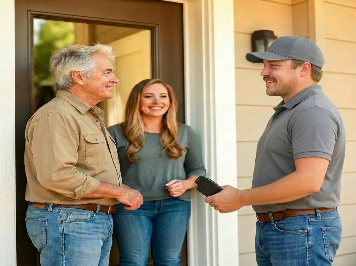 Happy homeowners greeting our technician