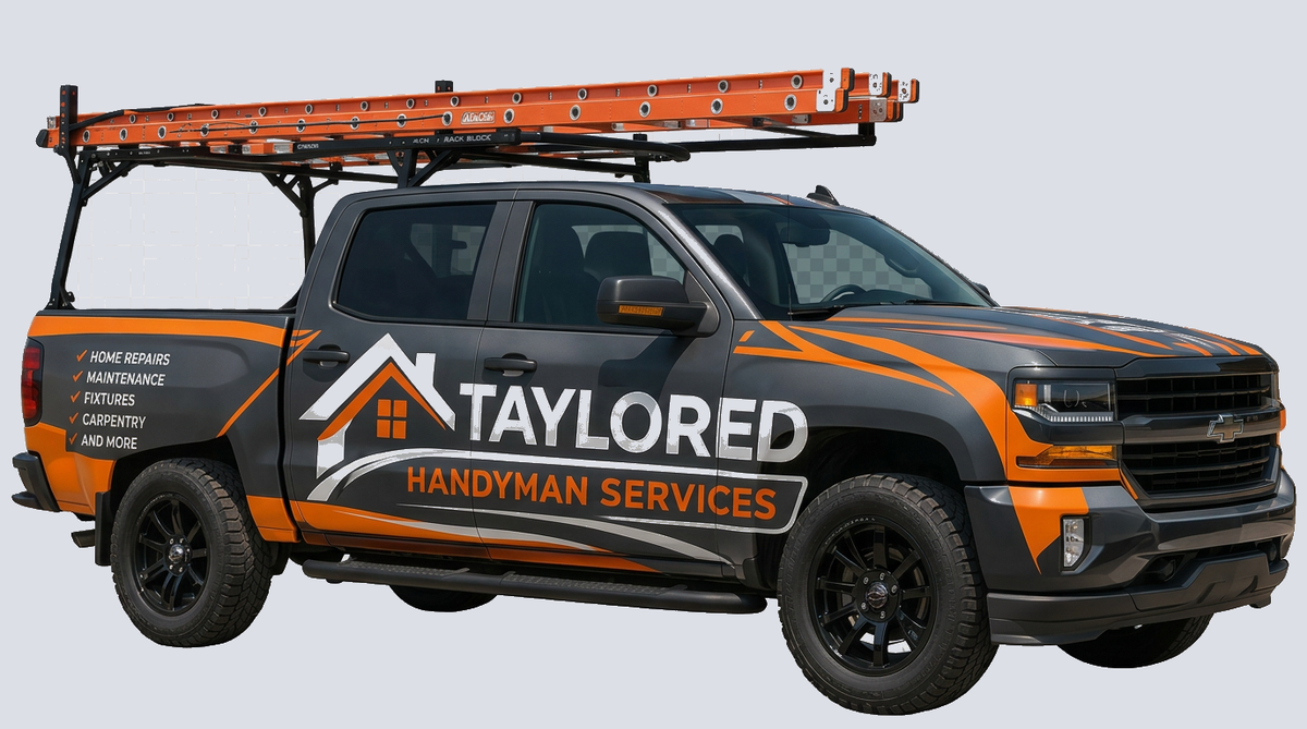 Taylored Handyman Services wrapped work truck with ladder racks